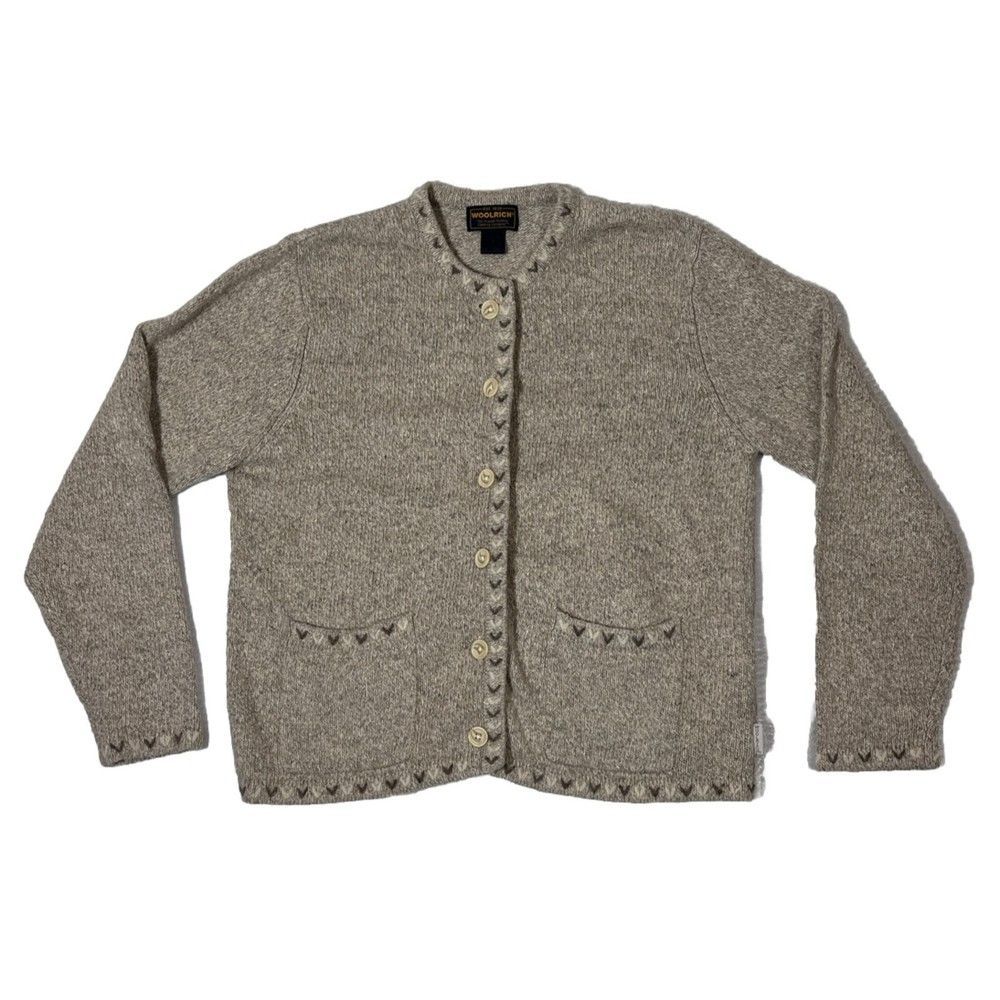 WOOLRICH Cardigan Sweater Women's Medium British Tan Vintage Button Long Sleeves